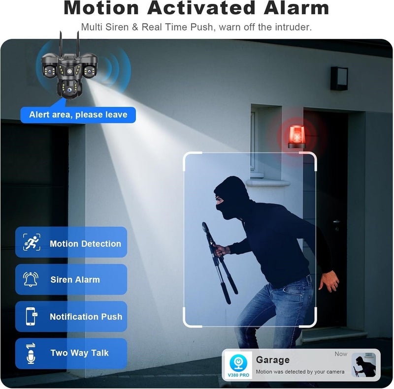 ريد ليف كاميرا مراقبة تعمل بالطاقة الشمسية 4G، خارجية PTZ 4K HD ثلاثية العدسات، مراقبة بانورامية لاسلكية بزاوية 360 درجة، محادثة ثنائية الاتجاه - Image 4